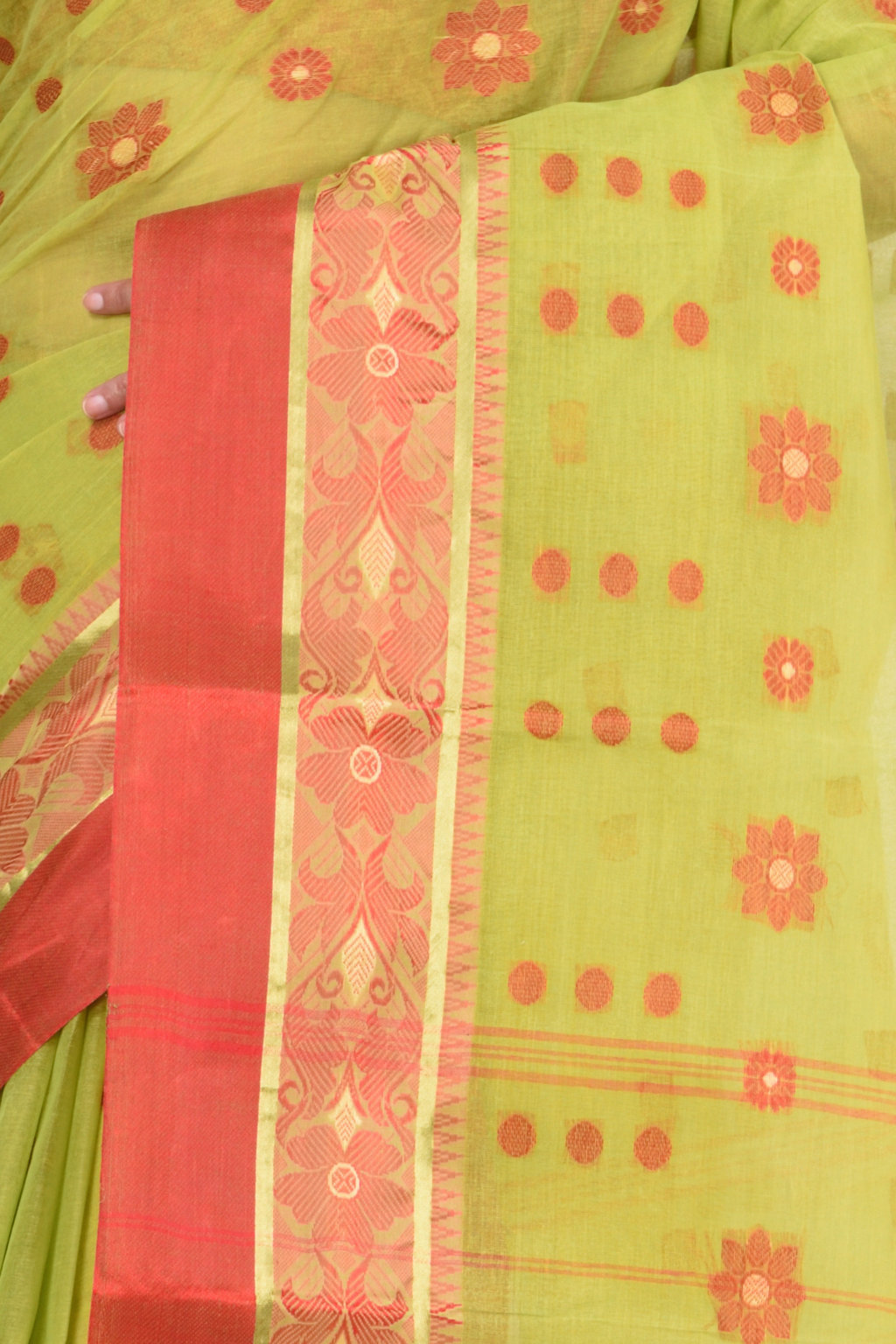 Green Pure Cotton BolLata_Tant Tant Saree (838)